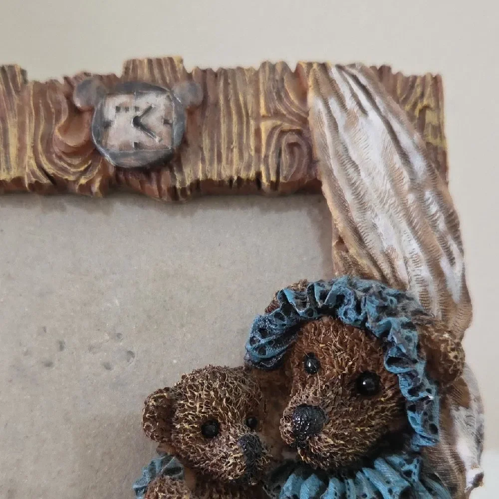 Charming Brown and Blue Bear Family Photo Frame